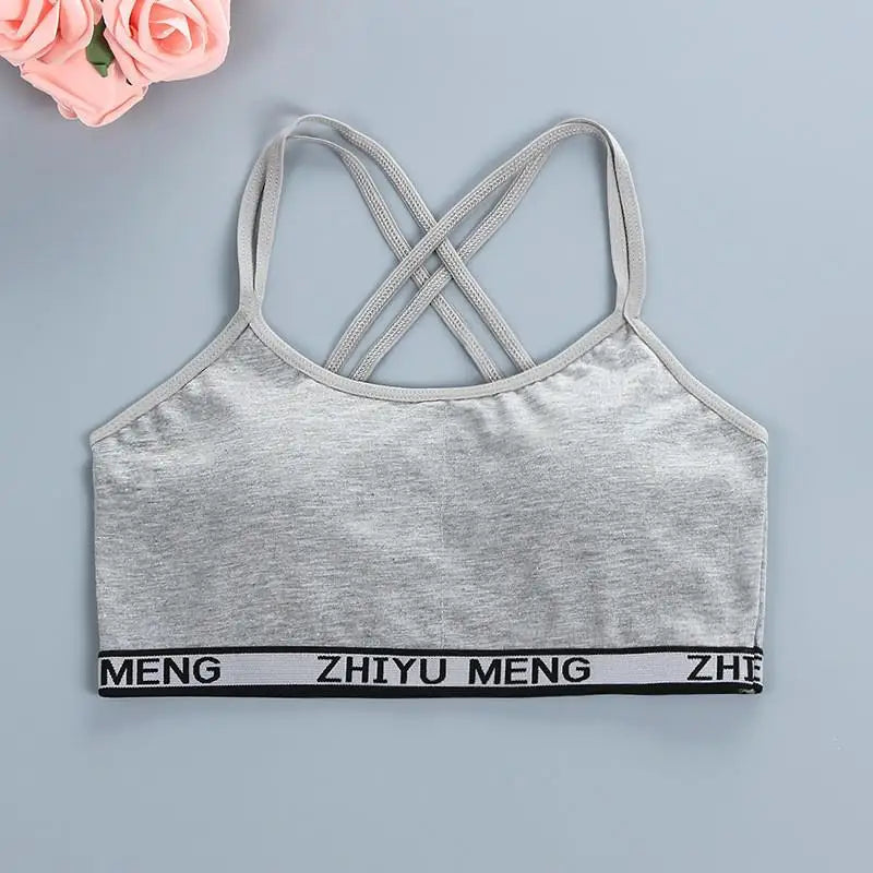 Young Children Girls Bra Cotton Underwear For Puberty Letter Girls Developmental Underwear Cross Bra Kids Vest Teenage Camisoles