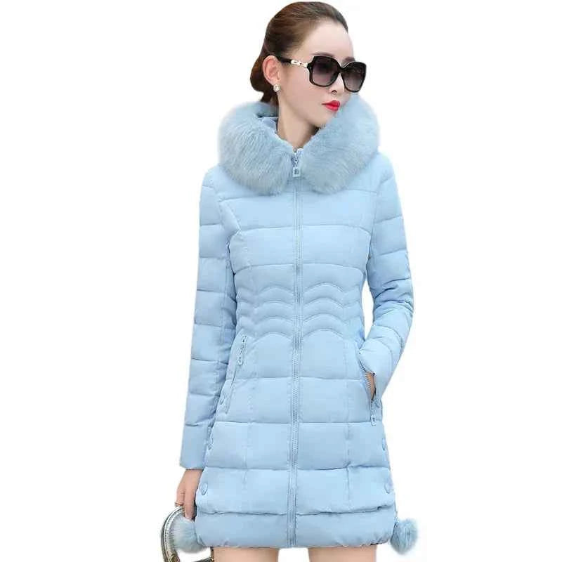 Winter Jacket Women 2024 Winter Coat Pure Color Casual Fur Collar Hooded Long Hooded Cotton Lady Jacket