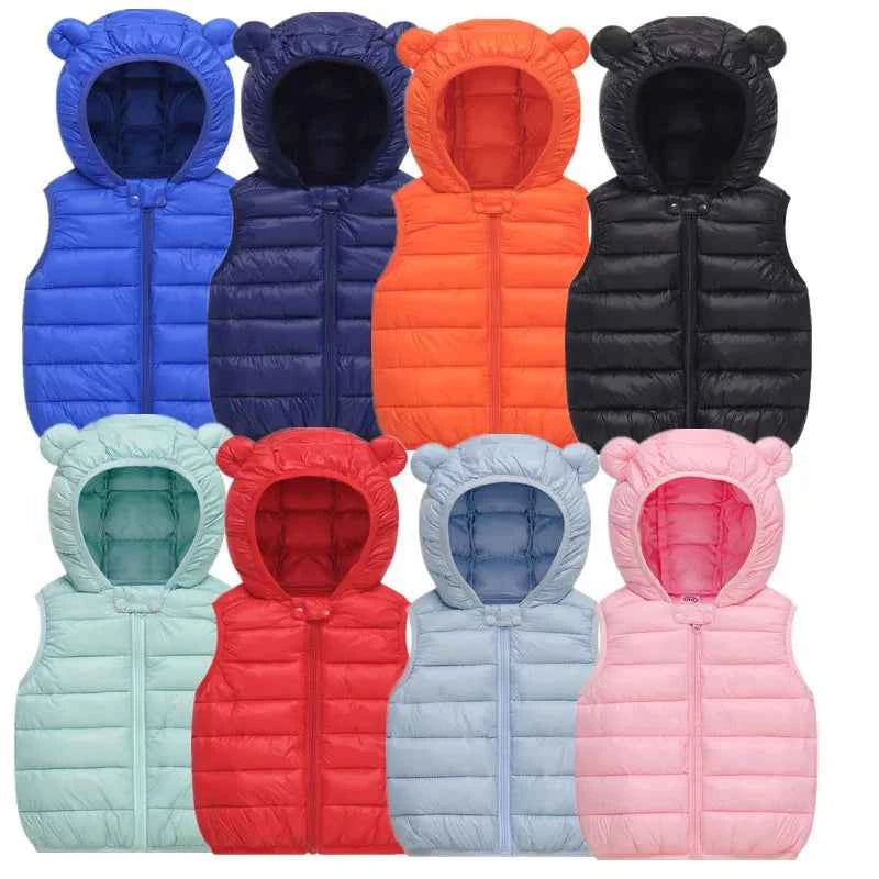 Children's clothing 2025 new animal cartoon down cotton hooded printed vest candy color light and thin coat for children