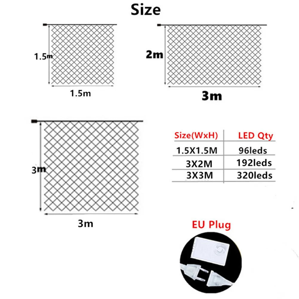 Rete di Luci LED 8 Modalità con Spina EU – Decorazione Natale, Feste ed Eventi per Interni ed Esterni