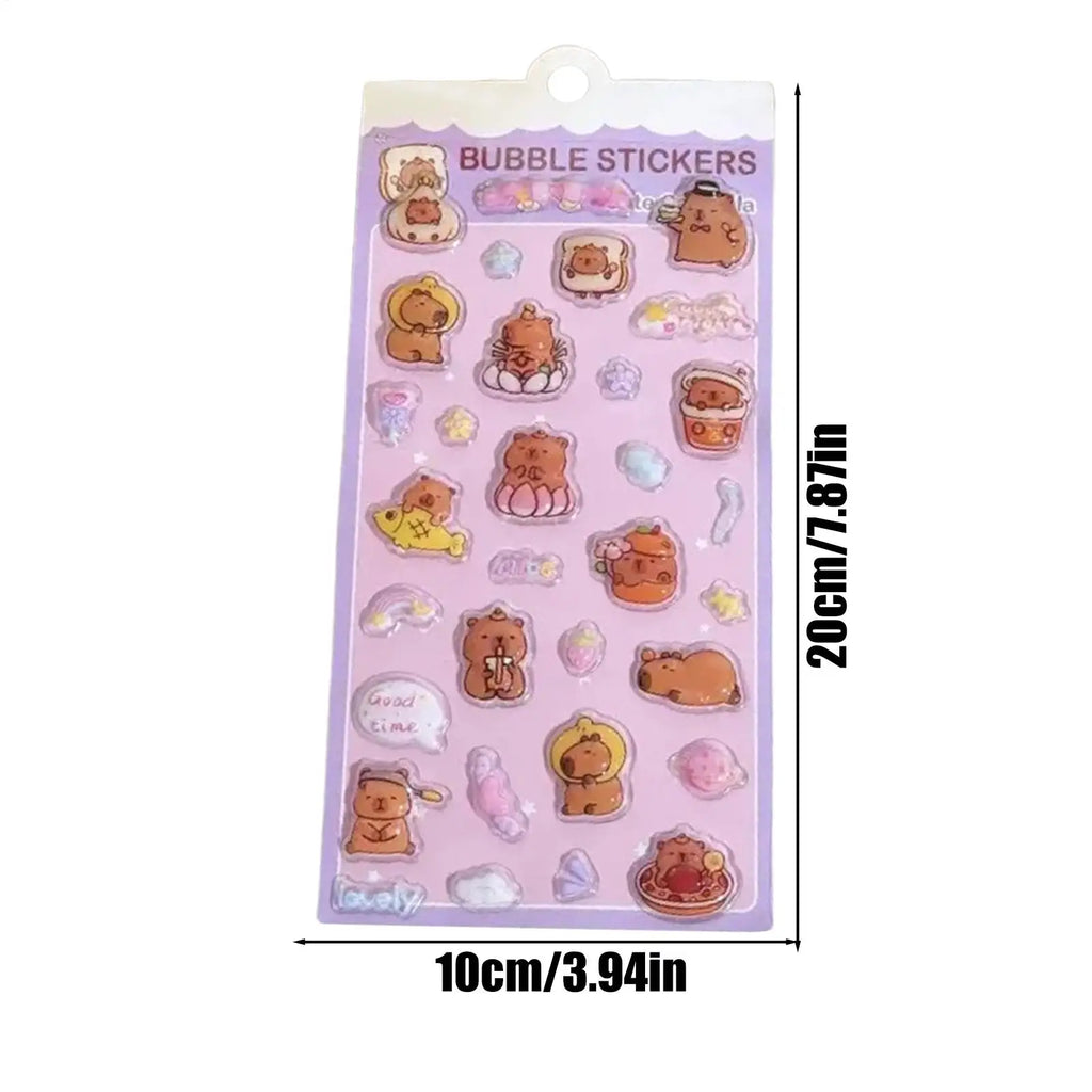 Kids Stickers Cartoon Capybara Adhesive Decals 3D Cartoon Puff Stickers for Laptops Phone Case Party Birthday Classroom Activity