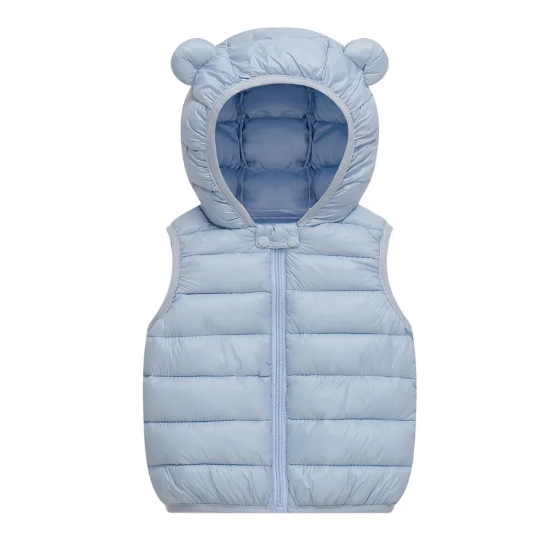 Children's clothing 2025 new animal cartoon down cotton hooded printed vest candy color light and thin coat for children