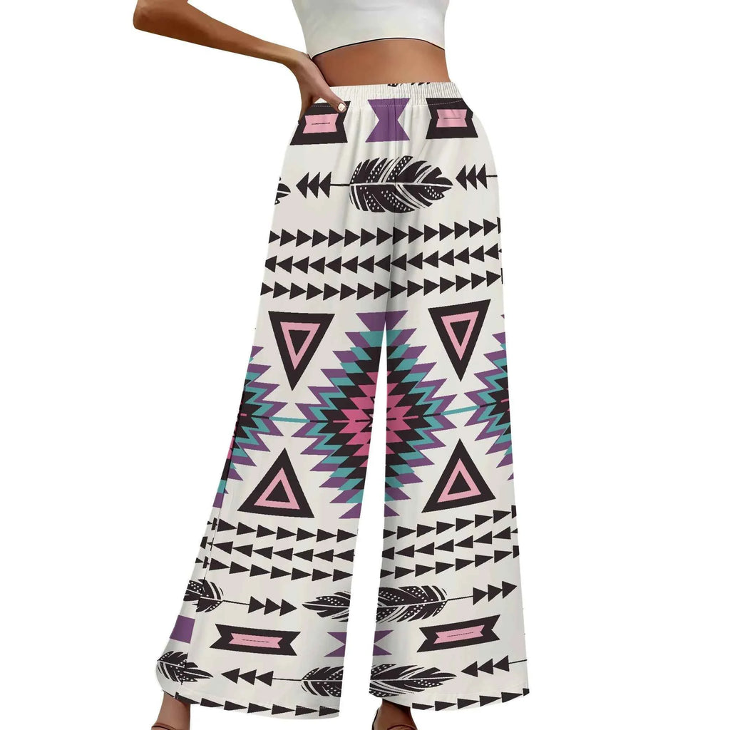 Women's Summer Wide Leg Pants African High Wasited Baggy Palazzo Pants Casual Bell Bottom Elastic Waist Pants