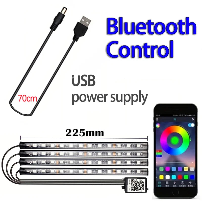 Striscia LED Musicale per Auto 48 LED – Controllo Bluetooth APP, RGB Multicolore Impermeabile per Interni Auto