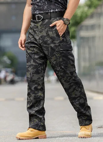 Men's Tactical Training Jacket Outdoor Camouflage Fleece Lined Soft Shell Windproof Waterproof Breathable Hiking Climbing Cam...