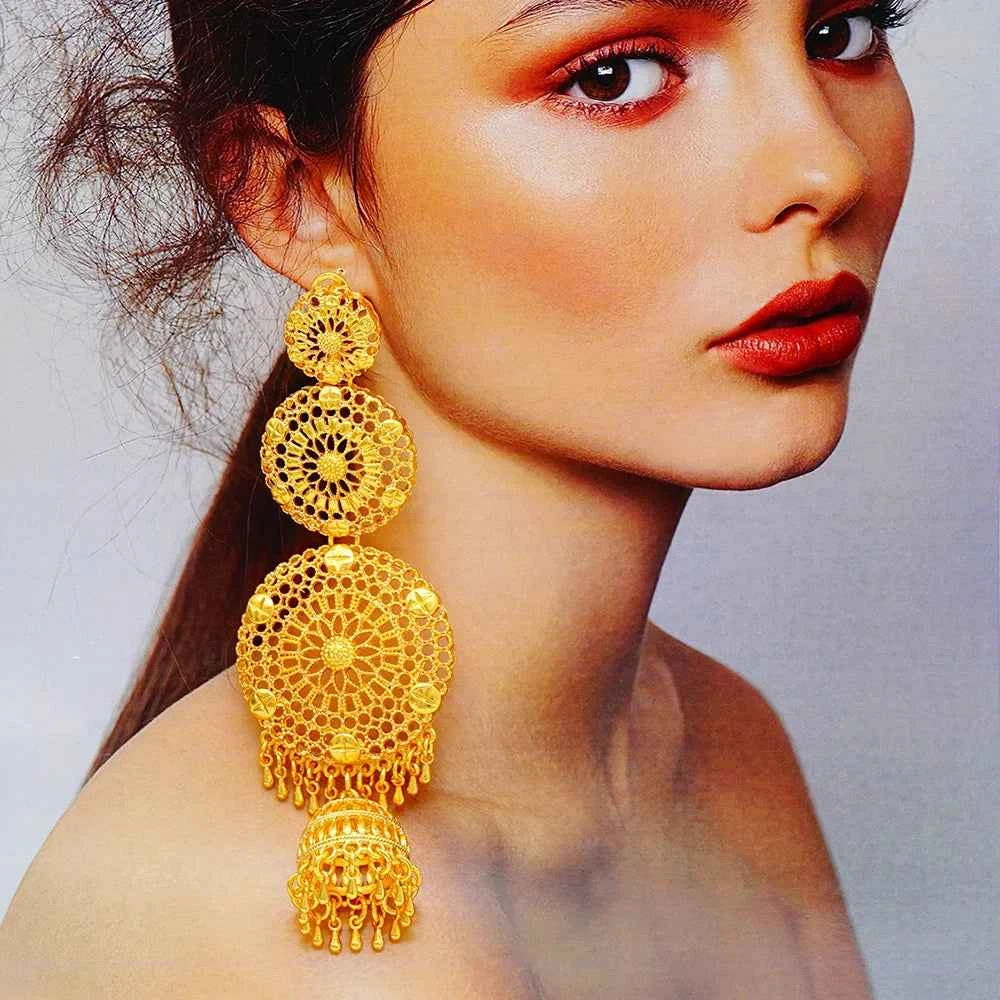 African Women Long Drop Earrings Dangle Gold Color Round Earrings For Women Earrings Trend Jewelry Gift Jewelry Accessories