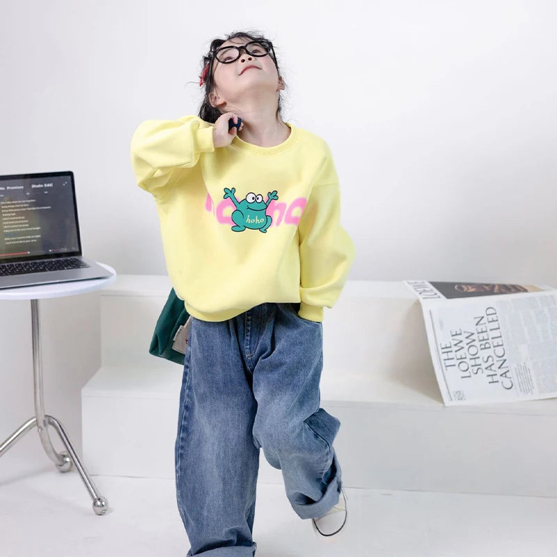 Children Sweatshirts Autumn Girls New Cartoon Printed Long Sleeved T-shirt 3-8 Years Old Boys Fashionable Loose Top