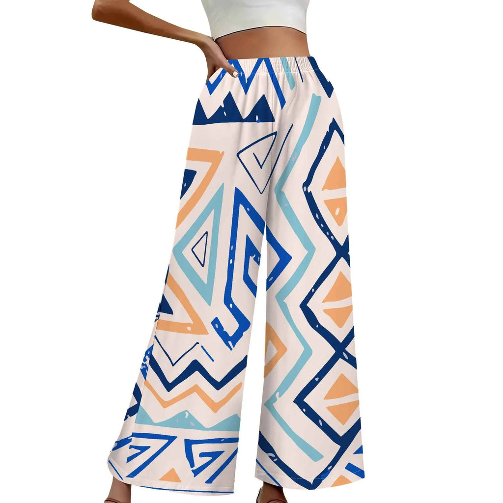 Women's Summer Wide Leg Pants African High Wasited Baggy Palazzo Pants Casual Bell Bottom Elastic Waist Pants