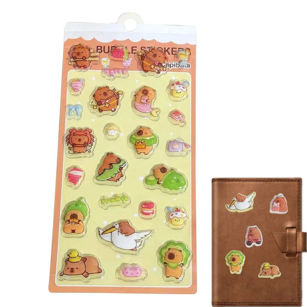 Kids Stickers Cartoon Capybara Adhesive Decals 3D Cartoon Puff Stickers for Laptops Phone Case Party Birthday Classroom Activity