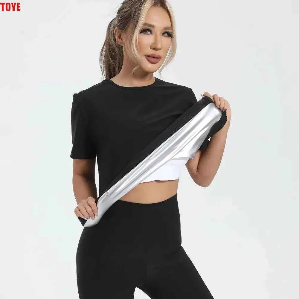 Sweat-resistant Sweat Short Sleeve Fat Burning Compression Fit Sauna Sweat Shirt Versatile Elastic Shapewear Top Yoga