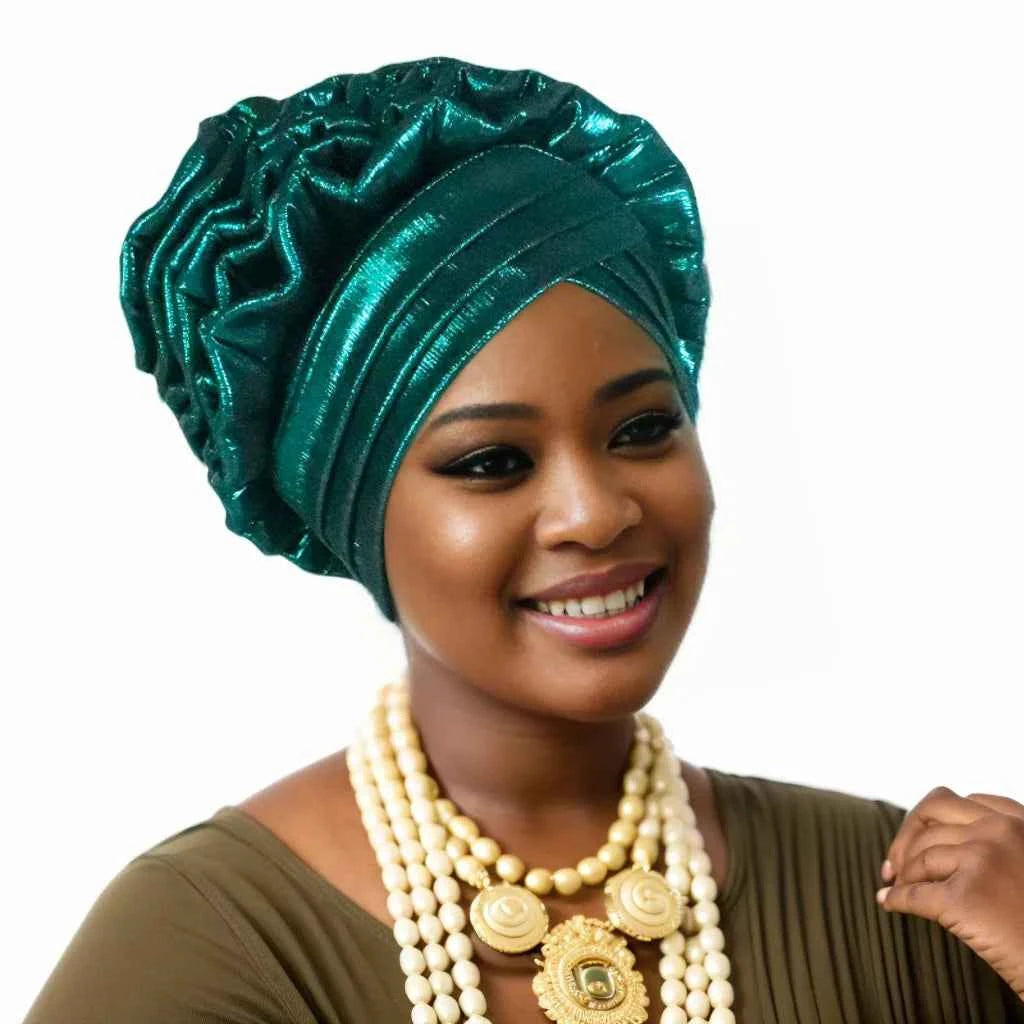 New Fashion African Auto Gele Headties Muslim Glitter Ruffled Turban Hijab Bonnet Nigerian Wedding Festival Baotou Hat for Woman
