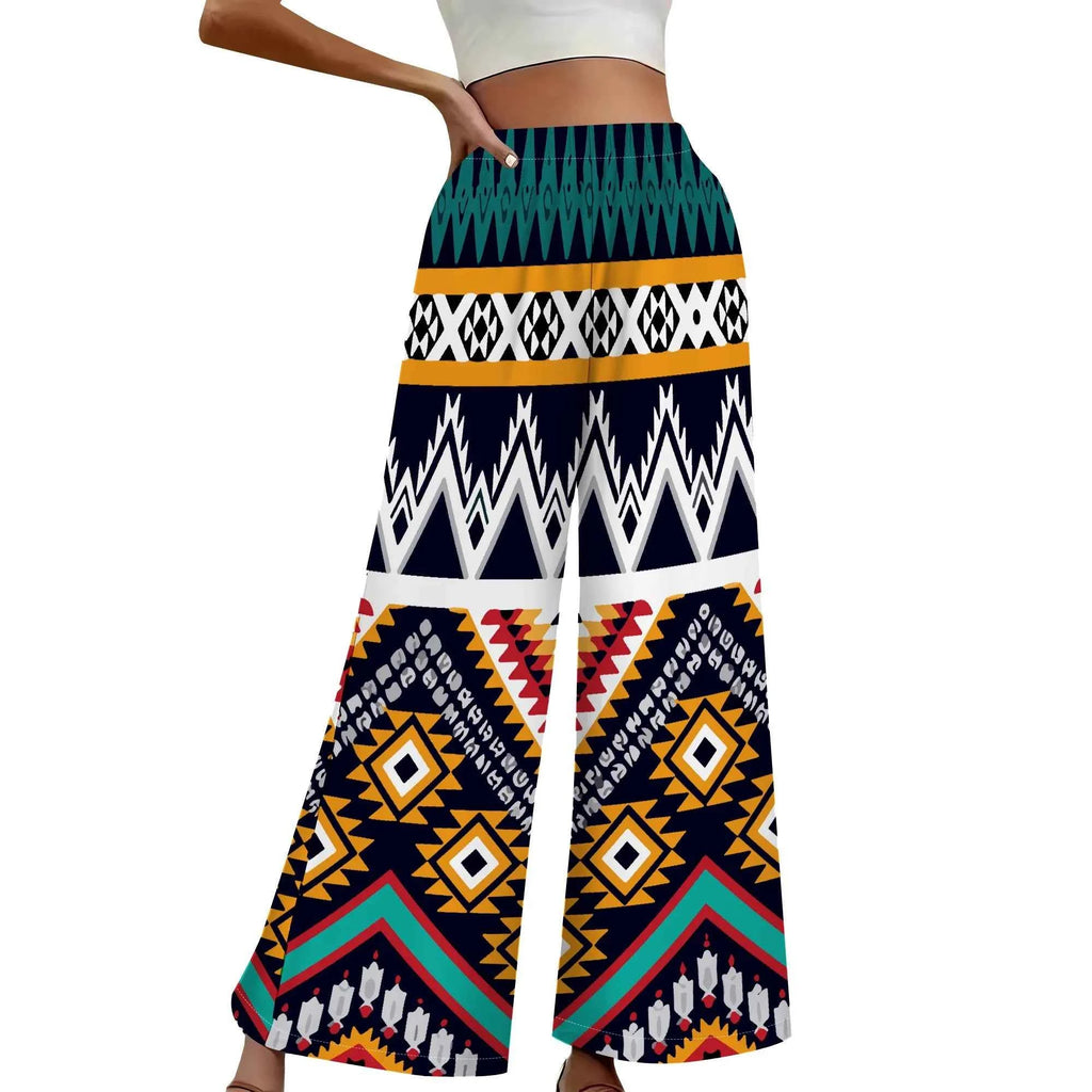 Women's Summer Wide Leg Pants African High Wasited Baggy Palazzo Pants Casual Bell Bottom Elastic Waist Pants