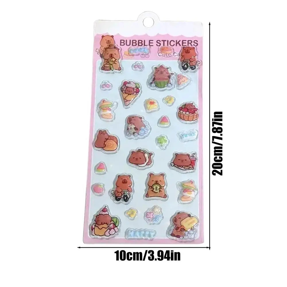 Kids Stickers Cartoon Capybara Adhesive Decals 3D Cartoon Puff Stickers for Laptops Phone Case Party Birthday Classroom Activity