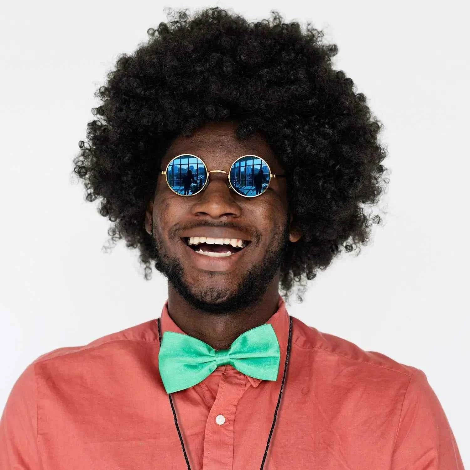 African Men's Synthetic Wig 3/4-Piece Set Afro Kinky Curly Wig Glasses Necklace Beard 70s 80s Disco Theme Party Costume Wig