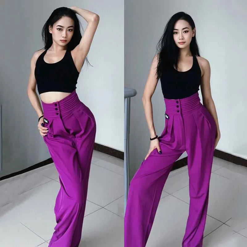 New Latin Dance Pants For Women Modern Dance Pants Button Trousers Chacha Rumba Tango Dress Latin Performance Clothes DN14203