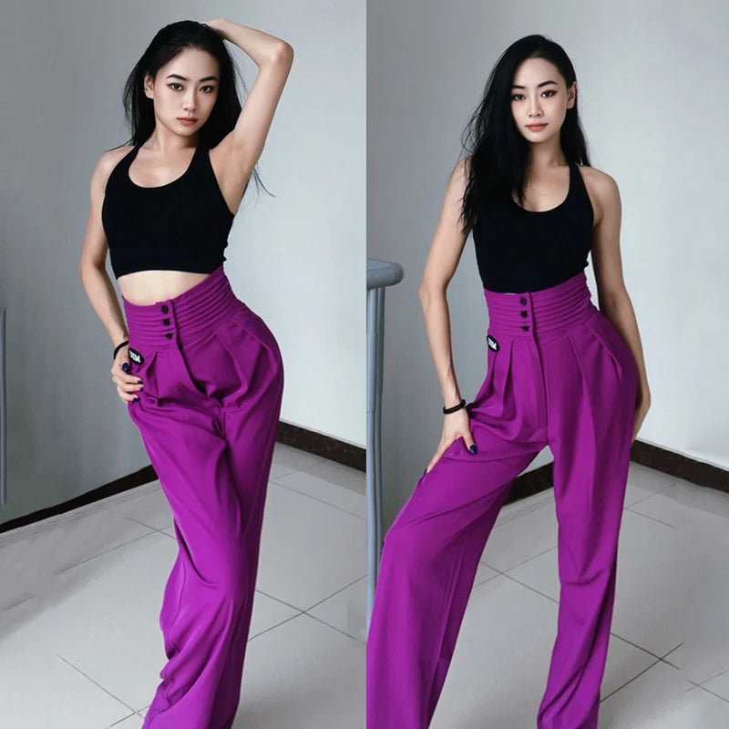 New Latin Dance Pants For Women Modern Dance Pants Button Trousers Chacha Rumba Tango Dress Latin Performance Clothes DN14203