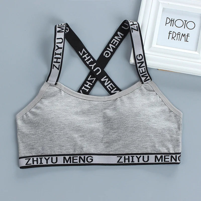 Young Children Girls Bra Cotton Underwear For Puberty Letter Girls Developmental Underwear Cross Bra Kids Vest Teenage Camisoles