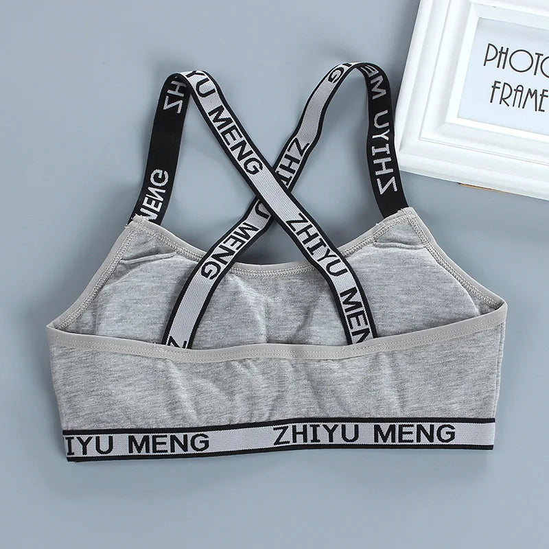 Young Children Girls Bra Cotton Underwear For Puberty Letter Girls Developmental Underwear Cross Bra Kids Vest Teenage Camisoles