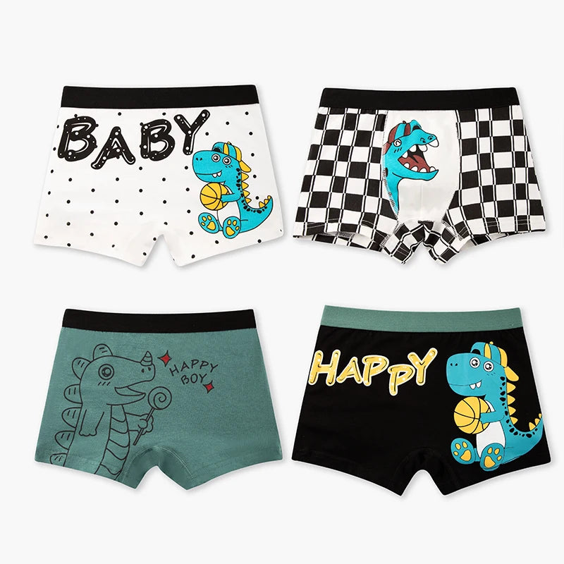 Kids Boxer Underwear Cotton Cute Cartoon Vehicle Children Shorts Panda Simple Pattern Underpants Soft Boy Panties 3-12 Years Old