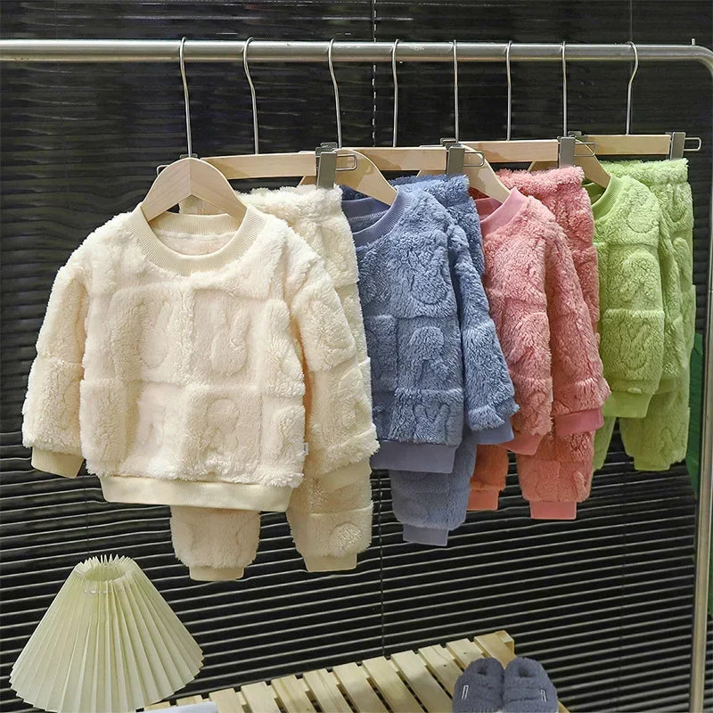 Set Bambina Pile Inverno 2 Pezzi - Felpa e Pantaloni Caldi Autunno