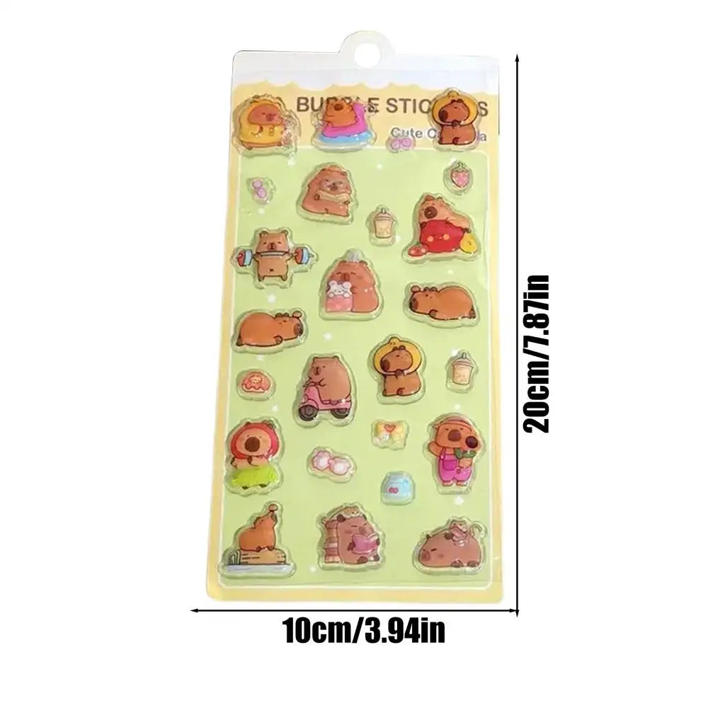 Kids Stickers Cartoon Capybara Adhesive Decals 3D Cartoon Puff Stickers for Laptops Phone Case Party Birthday Classroom Activity