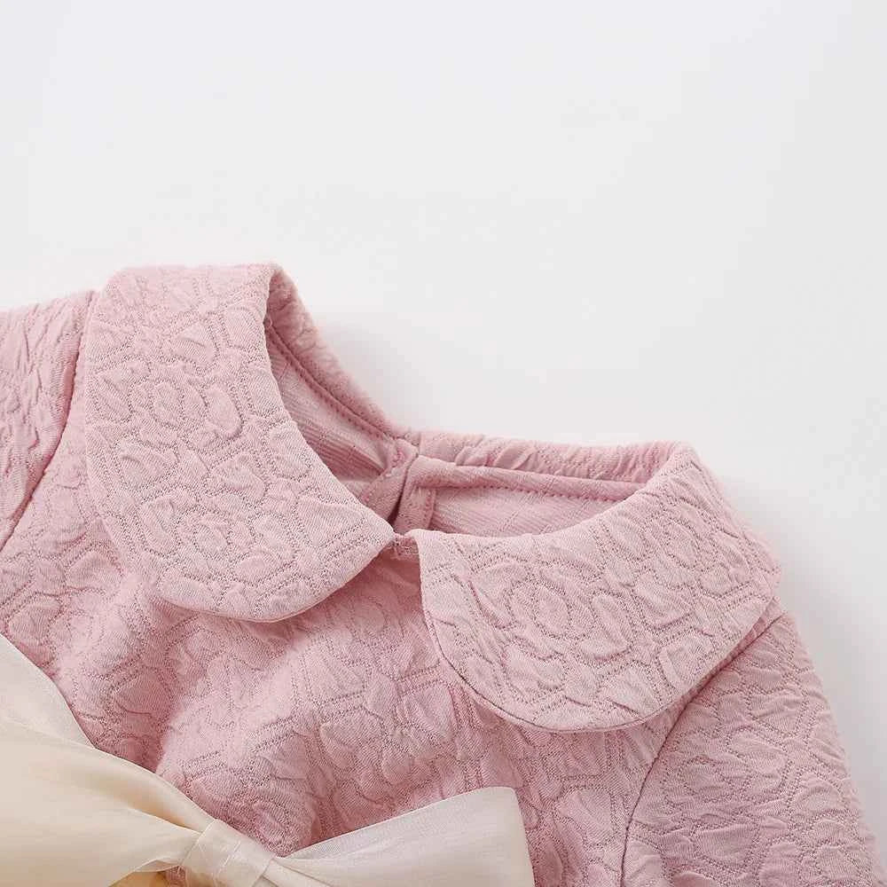 Children's Clothing Autumn New Style Girls' Dress Girls' Big Bow Children's Long Sleeved Sweet Mesh Skirt