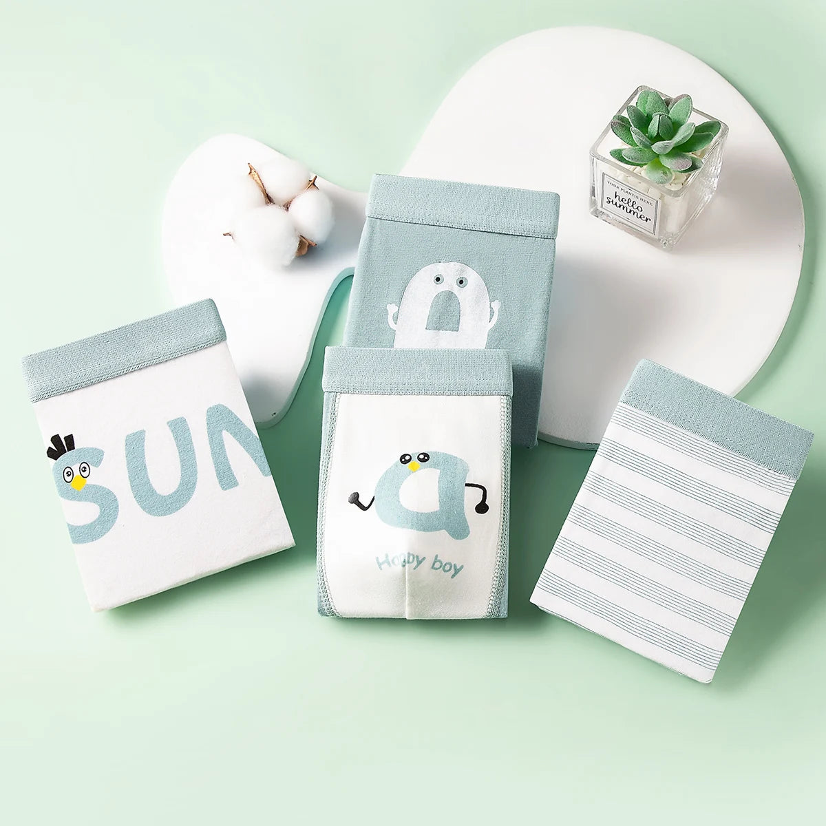 Kids Boxer Underwear Cotton Cute Cartoon Vehicle Children Shorts Panda Simple Pattern Underpants Soft Boy Panties 3-12 Years Old