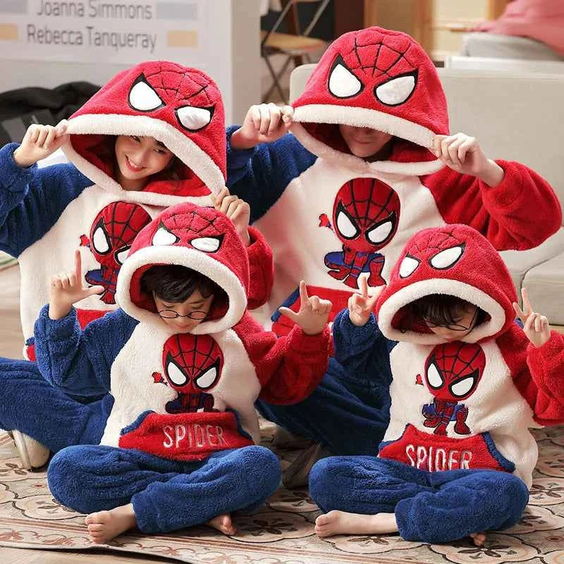 Cartoon Pajamas For Autumn And Winter Thickened And Warm Suitable For External Wear Parent-child Outfit  Hooded Set Home Wear