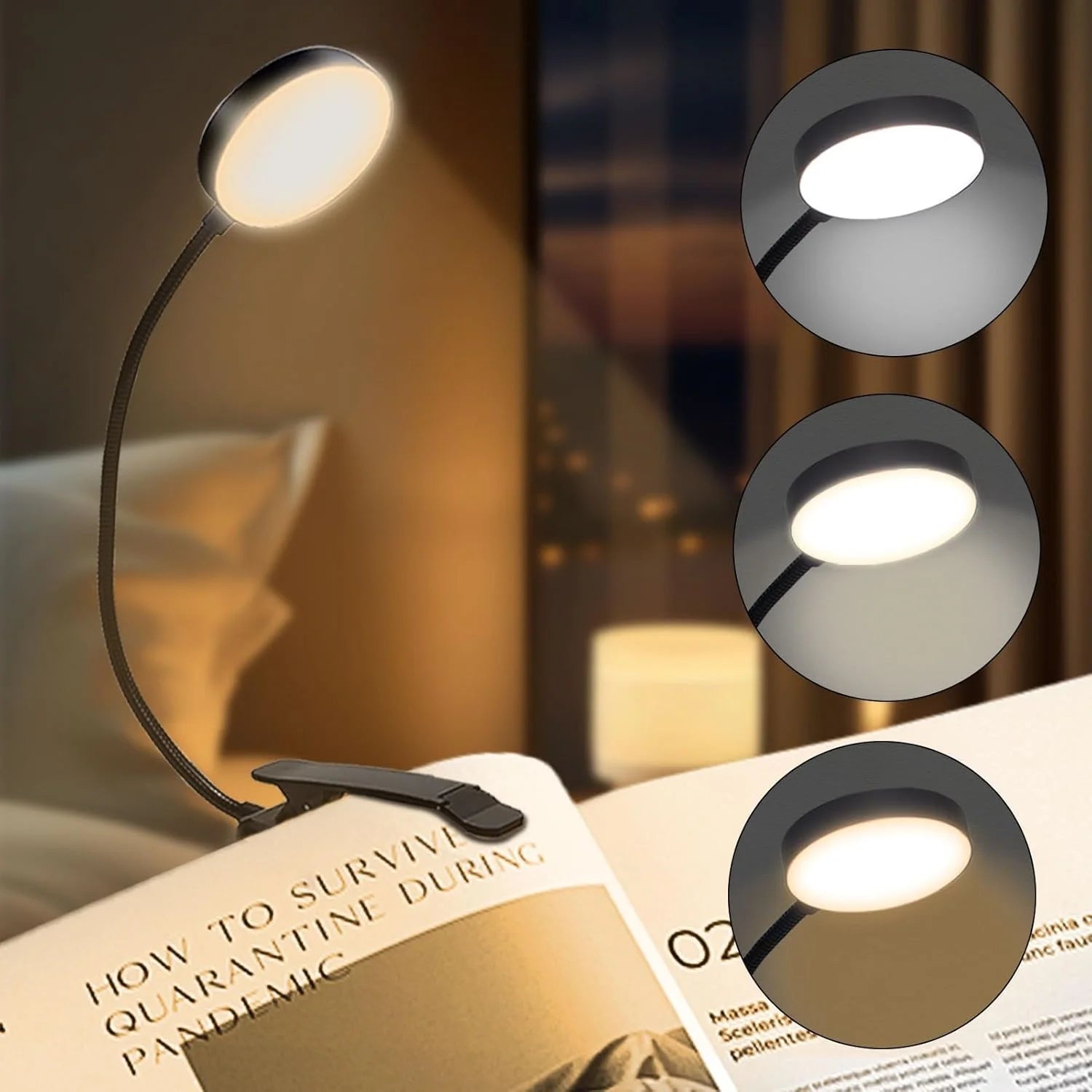 14Leds Book Light USB Rechargeable Reading Light Warm Cool White Daylight Portable Flexible Easy Clip Night Reading Lamp