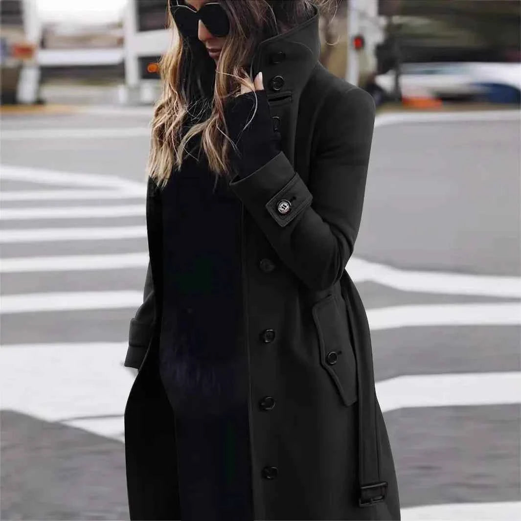 Women Woolen Long Coat Autumn Winter Jacket Turn-down Collar Coats Warm Wool Jackets Single Breasted Coat Outerwear Overcoat
