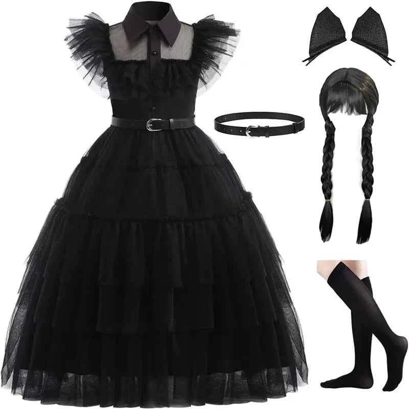 Wednesday Adams Same Cosplay Costume Girl Dress Birthday Party Dress Stage Performance Halloween Carnival Kids Dress Up Suit