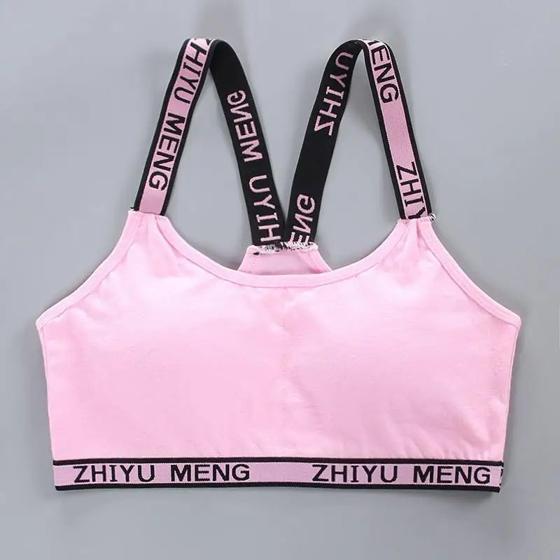 Young Children Girls Bra Cotton Underwear For Puberty Letter Girls Developmental Underwear Cross Bra Kids Vest Teenage Camisoles