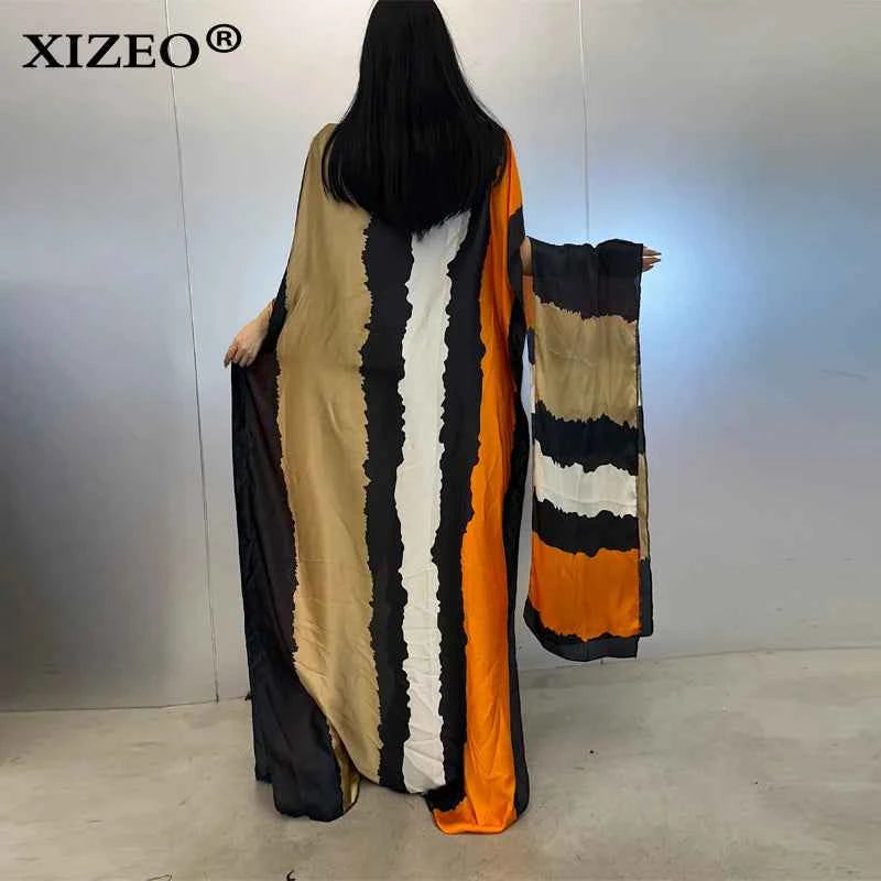 XIZEO muslim african dresses for woman dubai abaya Crew Neck Wave dot print Kaftan Dress, Elegant Maxi Length Dress, maxi dress