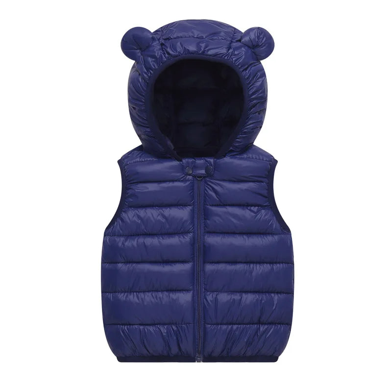 Children's clothing 2025 new animal cartoon down cotton hooded printed vest candy color light and thin coat for children