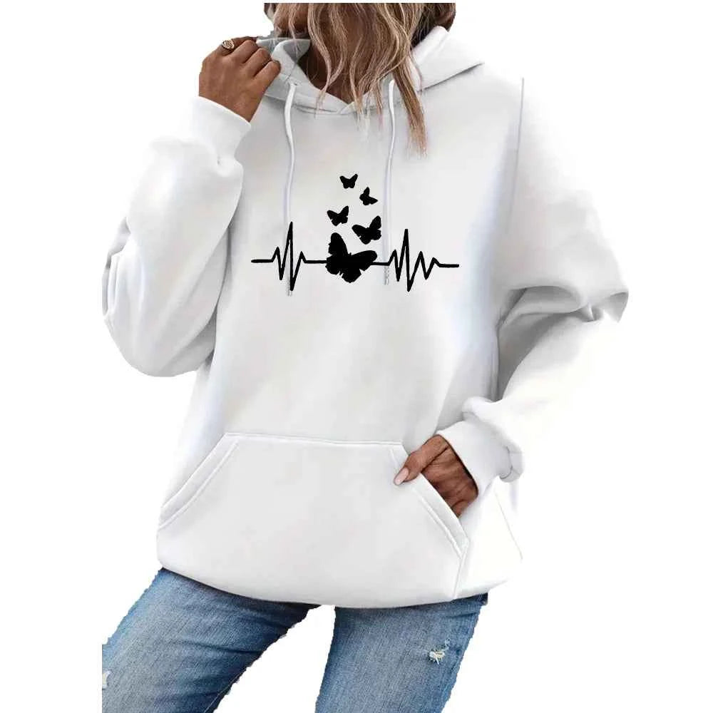 Women hooded sweatshirt for autumn and winter warm and windproof comfortable long sleeved top jogging hooded sweatshirt