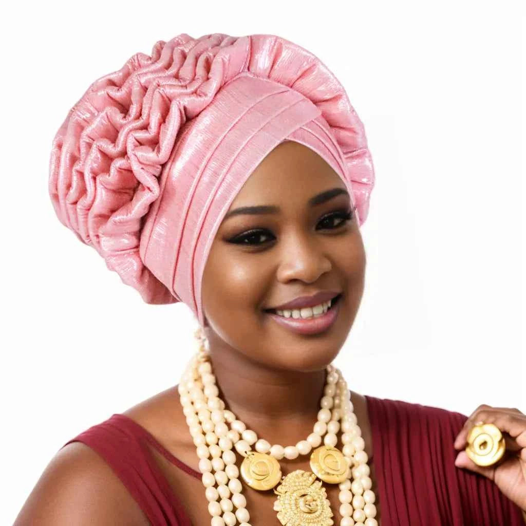 New Fashion African Auto Gele Headties Muslim Glitter Ruffled Turban Hijab Bonnet Nigerian Wedding Festival Baotou Hat for Woman