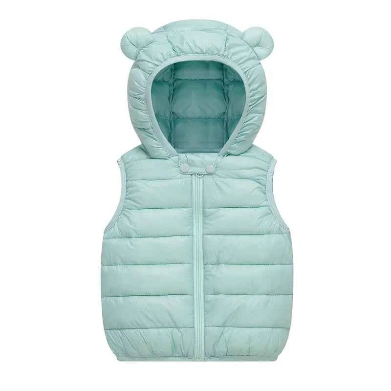 Children's clothing 2025 new animal cartoon down cotton hooded printed vest candy color light and thin coat for children
