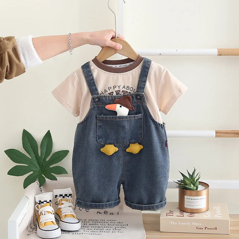 Set Bambino 2 Pezzi Papera - T-Shirt e Salopette Jeans Casual