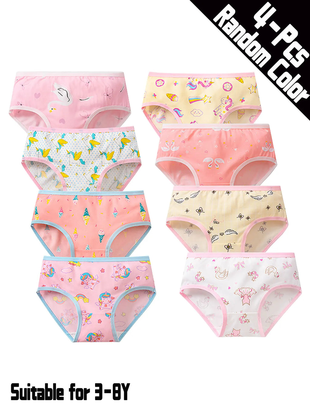 4-Pack Kids' Comfortable Breathable Skin-Friendly Cartoon Patterned Triangle Underwear for Ages 3-8