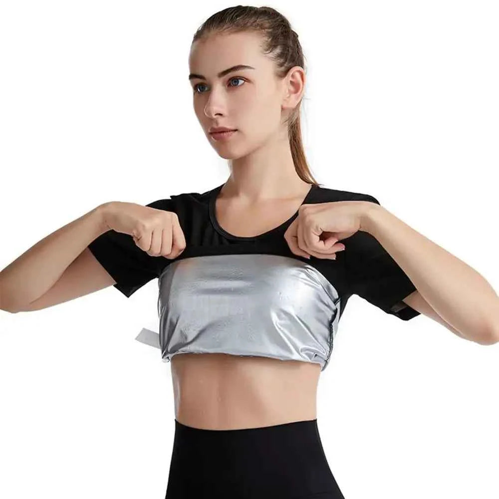 Sweat-resistant Sweat Short Sleeve Fat Burning Compression Fit Sauna Sweat Shirt Versatile Elastic Shapewear Top Yoga