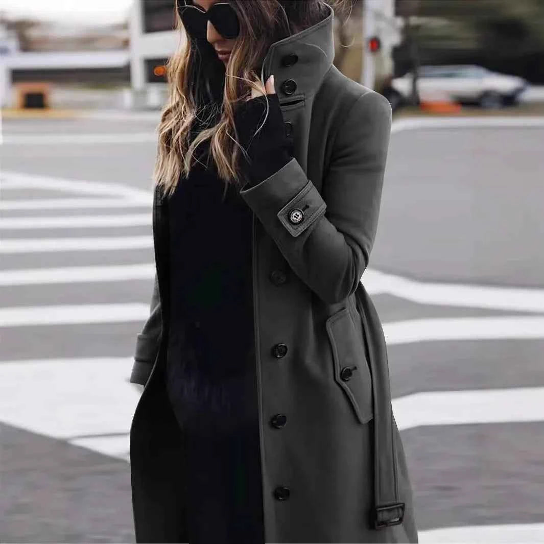 Women Woolen Long Coat Autumn Winter Jacket Turn-down Collar Coats Warm Wool Jackets Single Breasted Coat Outerwear Overcoat