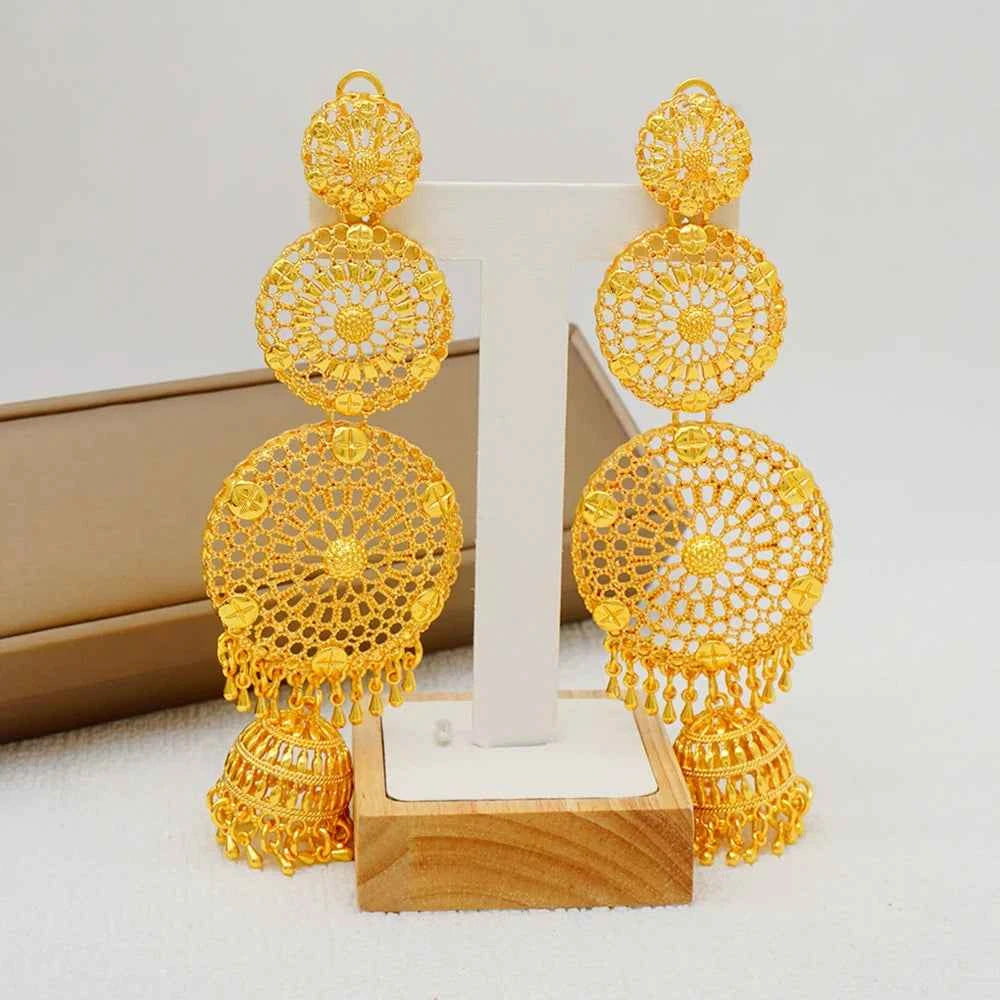 African Women Long Drop Earrings Dangle Gold Color Round Earrings For Women Earrings Trend Jewelry Gift Jewelry Accessories