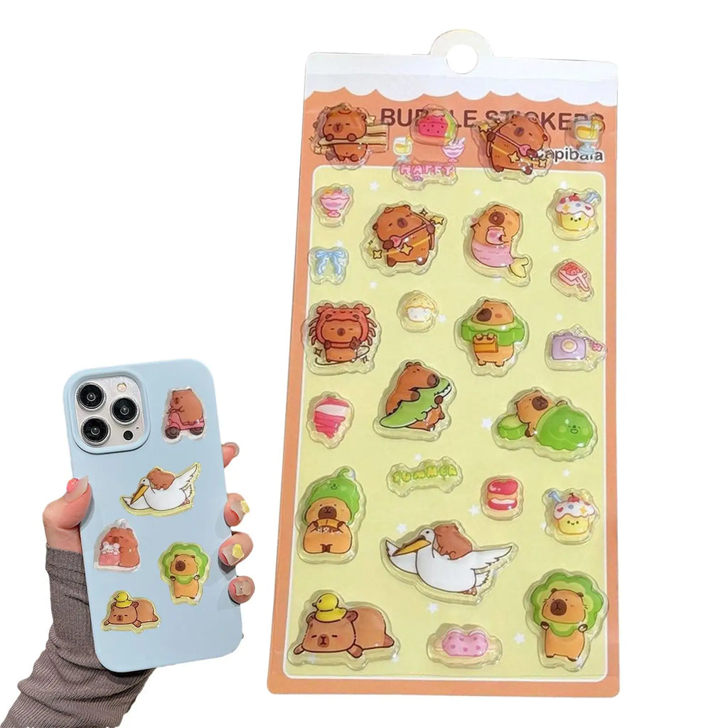 Kids Stickers Cartoon Capybara Adhesive Decals 3D Cartoon Puff Stickers for Laptops Phone Case Party Birthday Classroom Activity