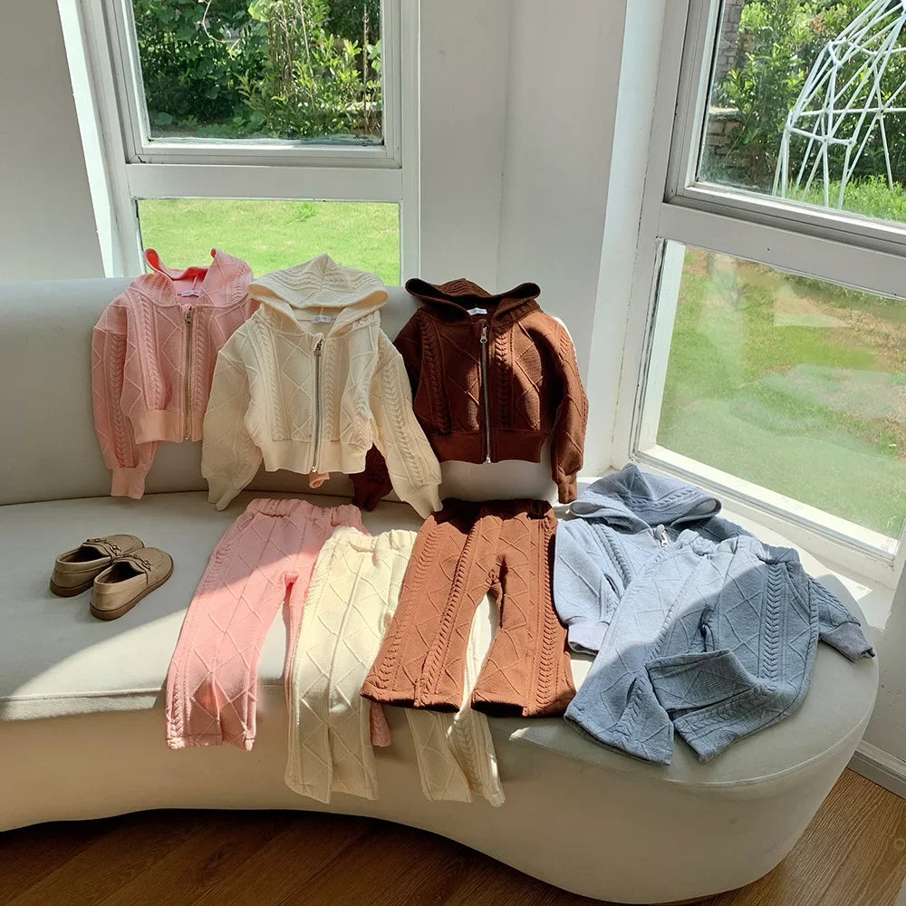 Children's Clothing Sets Long Sleeved Hooded Top + Flared Pants 2pcs Girl Clothes Kids Boutique Clothes 2 To 8 Years