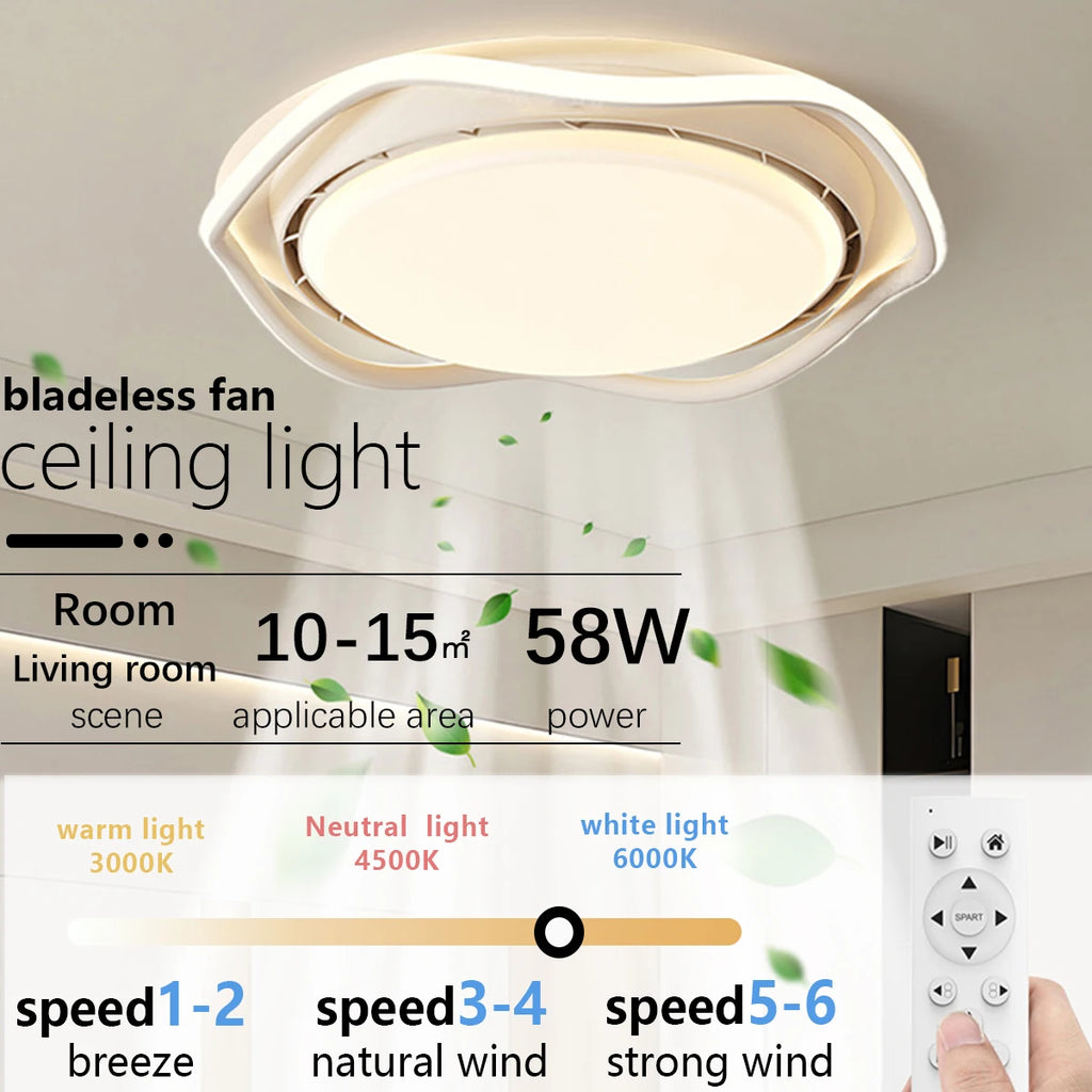 2025 New Smart Silent LED Ceiling Fan Light: Modern Minimalist Round Design, for Bedroom (Bladeless)