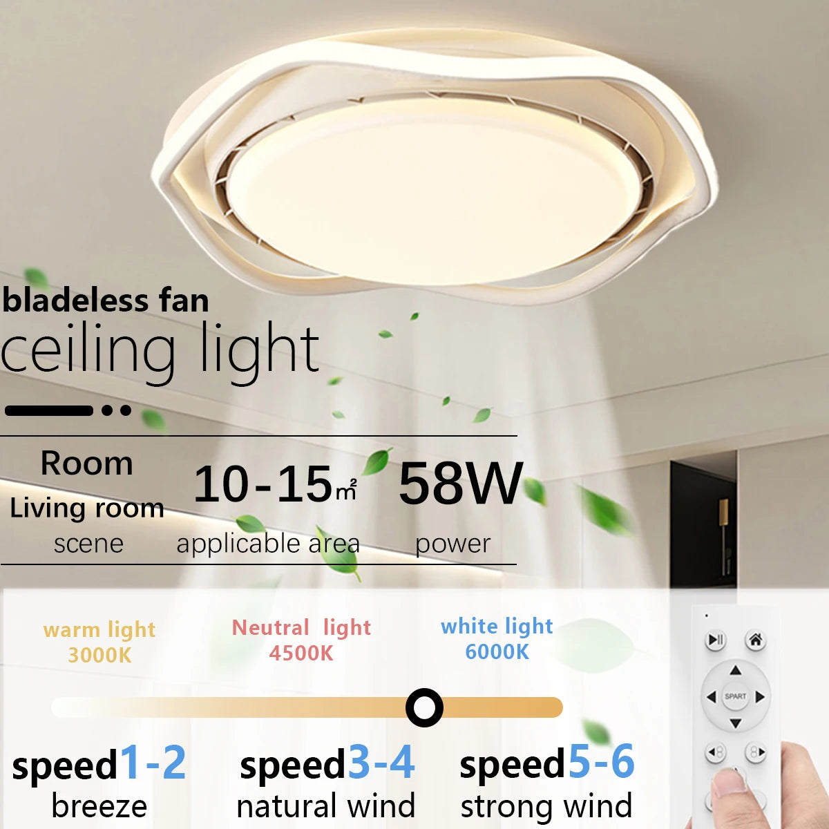 2025 New Smart Silent LED Ceiling Fan Light: Modern Minimalist Round Design, for Bedroom (Bladeless)