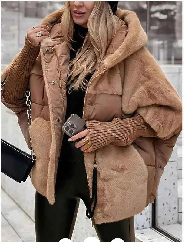 New Cappotto Donna Bovenkleding Winter Warm Cotton Jacket Women Versatile Hooded Plush Button Single Breasted Solid Color Jacket
