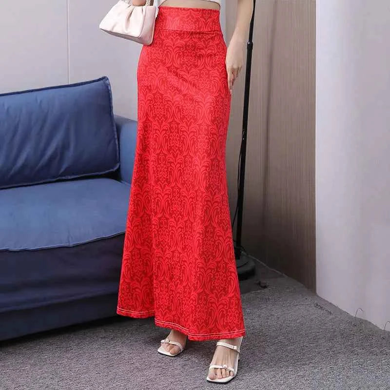 African Floral Long Skirts For Women 2025 New Summer Flower Print Women Plus Size Ladies Jupe Sexy Knit Hip Skirt Beach Saia 3XL