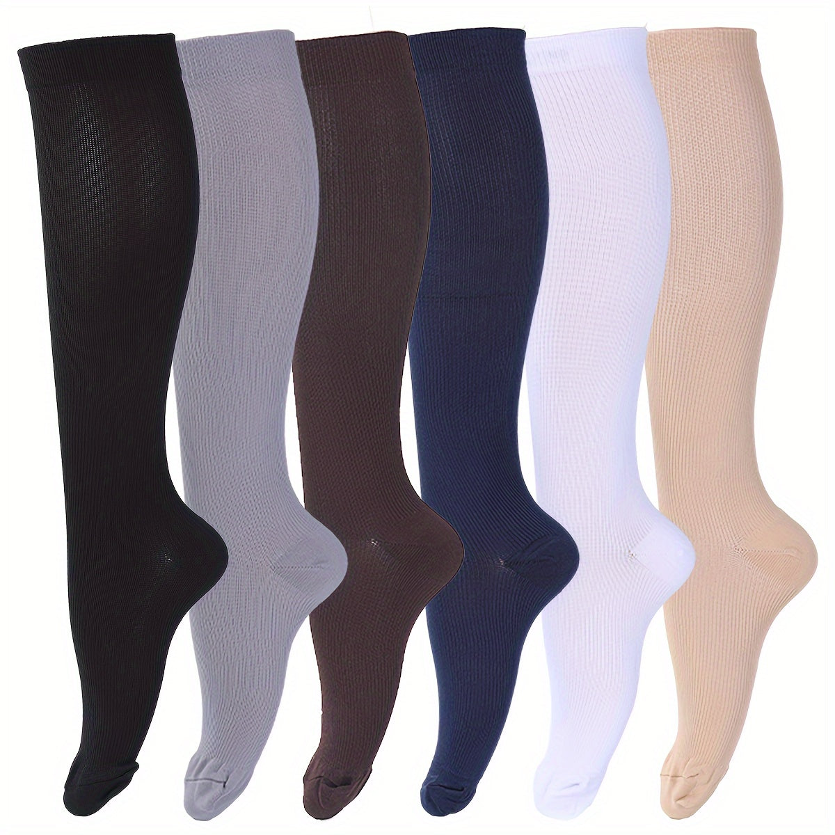 Set 6 Paia Calze a Compressione 15-20mmHg - Calzini Graduati Unisex