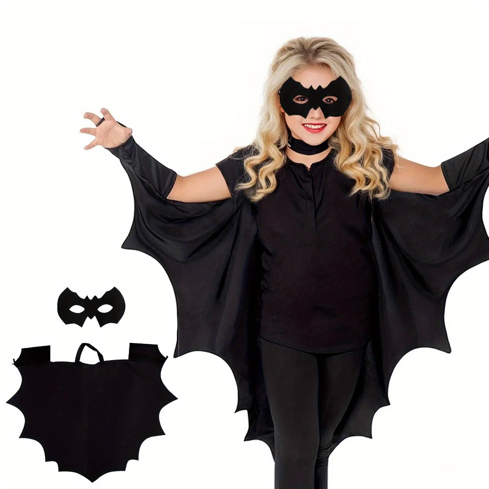 Set Costume Pipistrello Halloween – Mantella con Ali, Maschera Occhi e Fermaglio Capelli